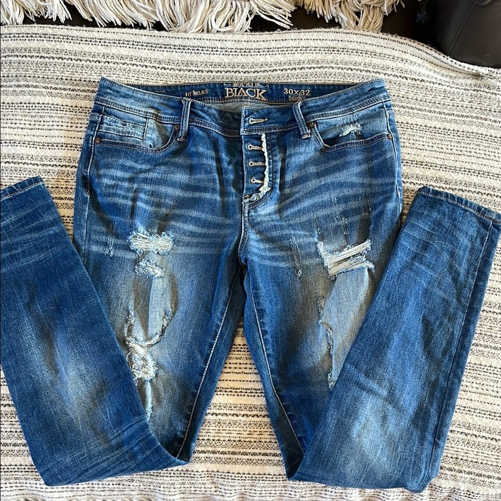 Buckle Black Distressed Blue Jeans for Women
